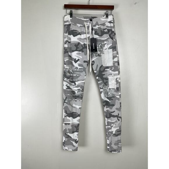 Venti6 Sequin Camo Joggers XS Patchwork Stretch Pants Italy Distressed - Picture 1 of 9
